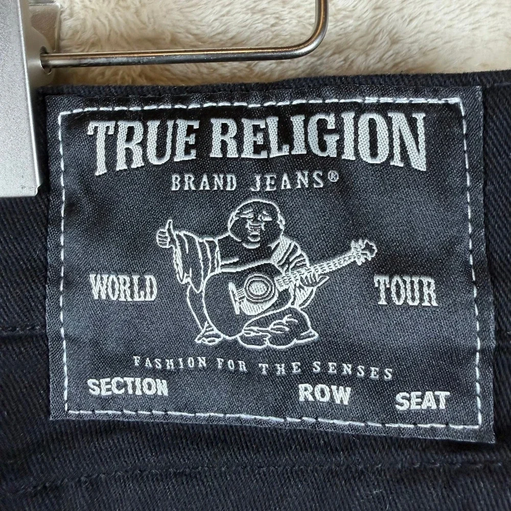 True Religion NWT Ricky Relaxed Straight Black Denim Jeans Mens 33X32‎